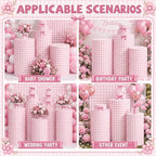 3 Pcs Cylinder Pedestal Stand Covers, Gingham, Pink and White in Pink and White, alternate view 3