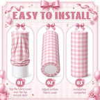 3 Pcs Cylinder Pedestal Stand Covers, Gingham, Pink and White in Pink and White, alternate view 4