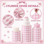 3 Pcs Cylinder Pedestal Stand Covers, Gingham, Pink and White in Pink and White, alternate view 5