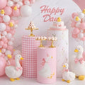 3 Pcs Cylinder Pedestal Stand Covers, Goose, Pink in Pink
