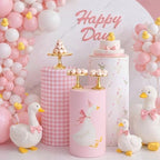 3 Pcs Cylinder Pedestal Stand Covers, Goose, Pink in Pink