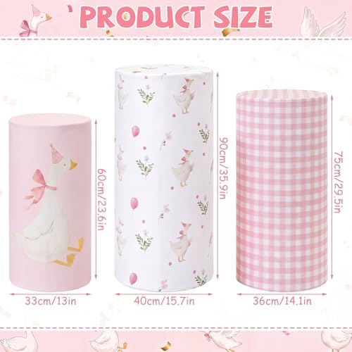 3 Pcs Cylinder Pedestal Stand Covers, Goose, Pink in Pink, alternate view 2