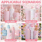 3 Pcs Cylinder Pedestal Stand Covers, Goose, Pink in Pink, alternate view 3