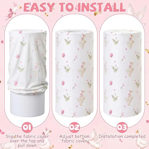 3 Pcs Cylinder Pedestal Stand Covers, Goose, Pink in Pink, alternate view 5