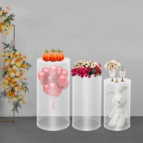3 Pcs Cylinder Pedestal Stands Wedding Round Cylinder with 3 Size S+M+L, Cake Display Stand Set for Weddings, alternate view