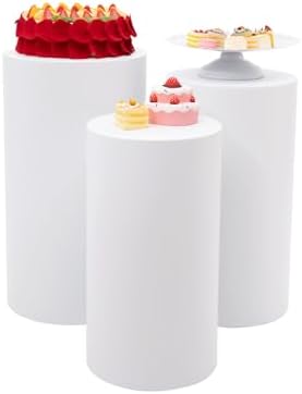 3 PCS Cylinder Pedestal Stands, White Cylinder Pedestal Display Stand Dessert Table Display Pillars Metal Plinth
