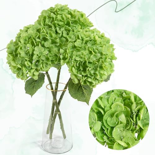 3 Pcs Dark Green Hydrangea Artificial Flowers, Latex Real Touch Flower in 3 Dark Green, alternate view 6