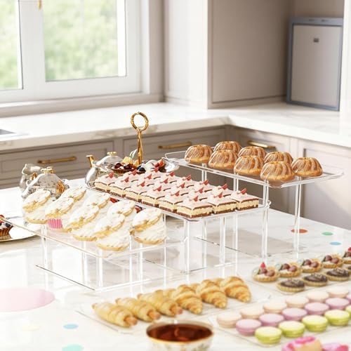 3 Pcs Dessert Table Display Set Acrylic Display Stands Buffet Food Risers in Clear, alternate view 6