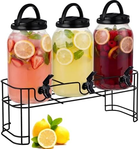 3 Pcs Drink Dispensers with Stand for Parties, 1 Gallon Set, Black in Black