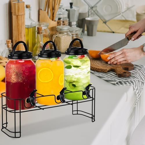 3 Pcs Drink Dispensers with Stand for Parties, 1 Gallon Set, Black in Black, alternate view 4