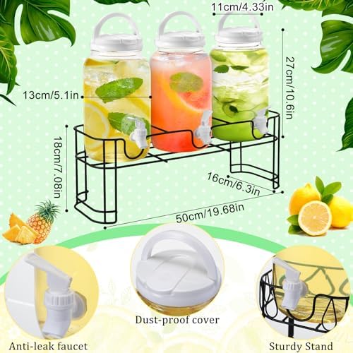 3 Pcs Drink Dispensers with Stand for Parties, 1 Gallon Set, White in White, alternate view 2