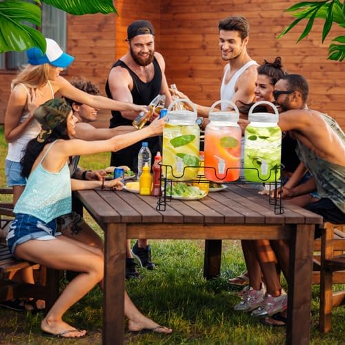 3 Pcs Drink Dispensers with Stand for Parties, 1 Gallon Set, White in White, alternate view 4