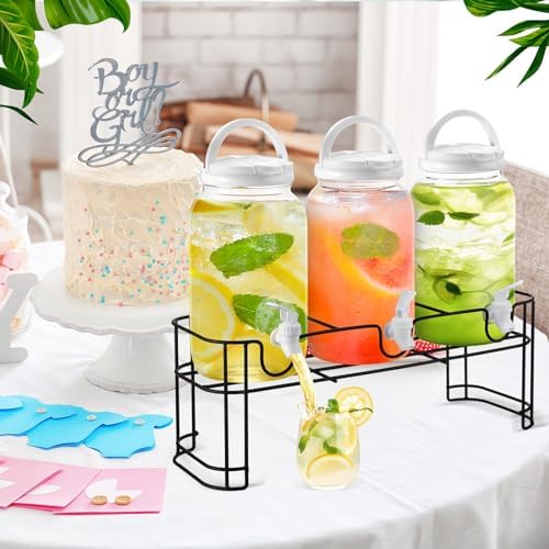 3 Pcs Drink Dispensers with Stand for Parties, 1 Gallon Set, White in White, alternate view 5