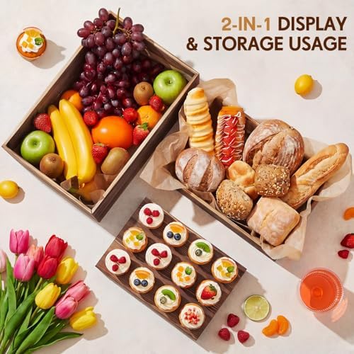 3 Pcs Extra Large Wood Buffet Risers, 14" 12" 10", Brown in Brown, alternate view 3