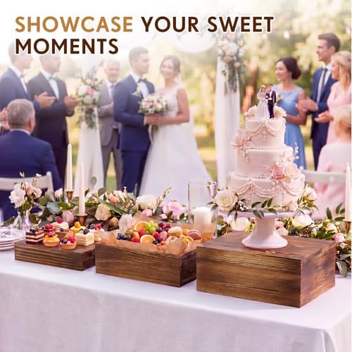 3 Pcs Extra Large Wood Buffet Risers, 14" 12" 10", Brown in Brown, alternate view 4