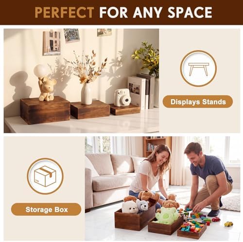 3 Pcs Extra Large Wood Buffet Risers, 14" 12" 10", Brown in Brown, alternate view 5