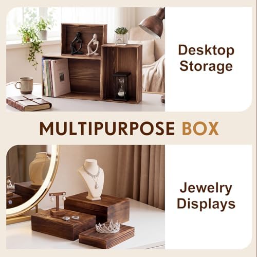 3 Pcs Extra Large Wood Buffet Risers, 14" 12" 10", Brown in Brown, alternate view 6