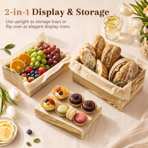 3 Pcs Extra Large Wood Buffet Risers, 14" 12" 10", Light Rustic in Light Rustic, alternate view 3