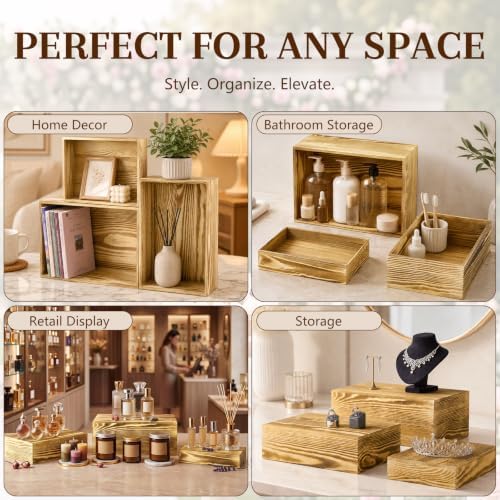 3 Pcs Extra Large Wood Buffet Risers, 14" 12" 10", Light Rustic in Light Rustic, alternate view 6