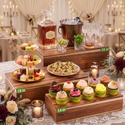 3 Pcs Extra Large Wood Buffet Risers, 16" 15" 14", Acacia in Acacia
