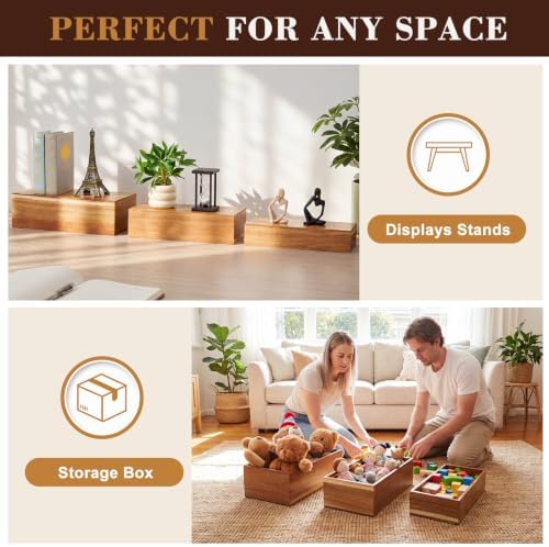 3 Pcs Extra Large Wood Buffet Risers, 16" 15" 14", Acacia in Acacia, alternate view 5