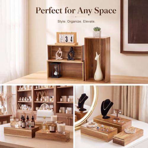 3 Pcs Extra Large Wood Buffet Risers, 16" 15" 14", Acacia in Acacia, alternate view 6