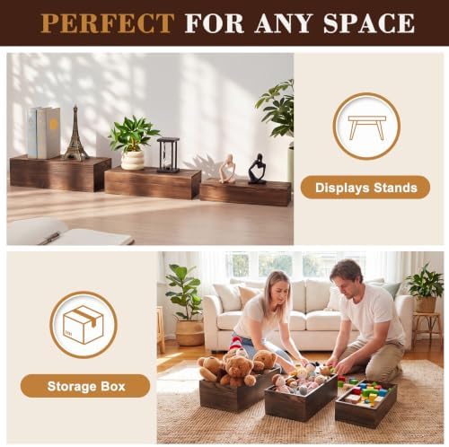 3 Pcs Extra Large Wood Buffet Risers, 16" 15" 14", Brown in Brown, alternate view 5