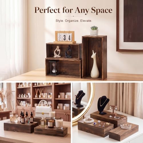 3 Pcs Extra Large Wood Buffet Risers, 16" 15" 14", Brown in Brown, alternate view 6