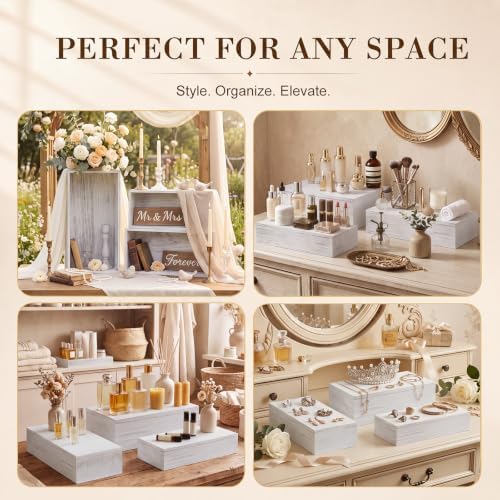 3 Pcs Extra Large Wood Buffet Risers, 16" 15" 14", Vintage White in Vintage White, alternate view 6
