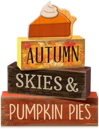 3 Pcs Fall Table Decor, Pumpkin Pie Wood Block Sign Home Tray
