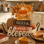 3 Pcs Fall Table Decor, Pumpkin Pie Wood Block Sign Home Tray, alternate view 5