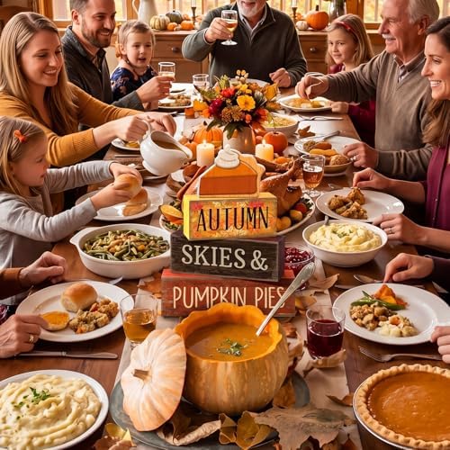 3 Pcs Fall Table Decor, Pumpkin Pie Wood Block Sign Home Tray, alternate view 6