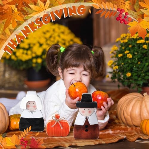 3 Pcs Fall Thanksgiving Decoration Pilgrim Pumpkin Wooden Decor, alternate view 6