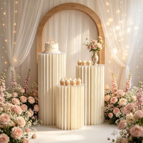 3 Pcs Foldable Cardboard Cylinder Pedestal Stands for Party Wedding