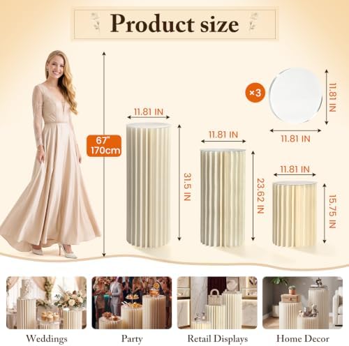 3 Pcs Foldable Cardboard Cylinder Pedestal Stands for Party Wedding, alternate view 2