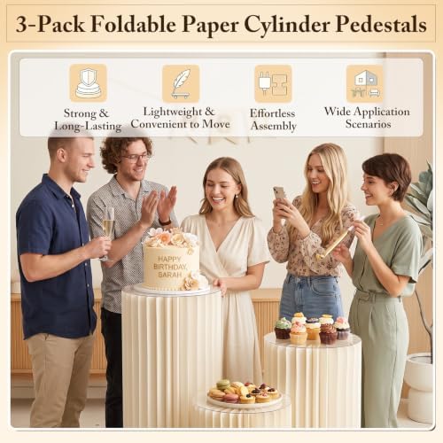 3 Pcs Foldable Cardboard Cylinder Pedestal Stands for Party Wedding, alternate view 3