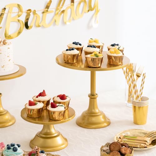 3 PCS Gold Cake Stand Set (8"/10"/12" Cake Plate), Metal in Gold, alternate view 2