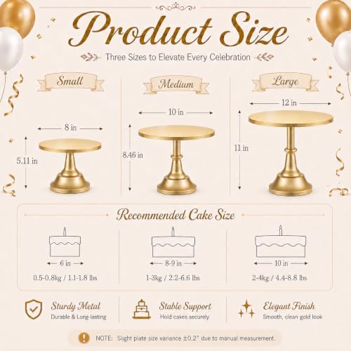 3 PCS Gold Cake Stand Set (8"/10"/12" Cake Plate), Metal in Gold, alternate view 3