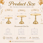 3 PCS Gold Cake Stand Set (8"/10"/12" Cake Plate), Metal in Gold, alternate view 3