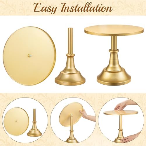 3 PCS Gold Cake Stand Set (8"/10"/12" Cake Plate), Metal in Gold, alternate view 4