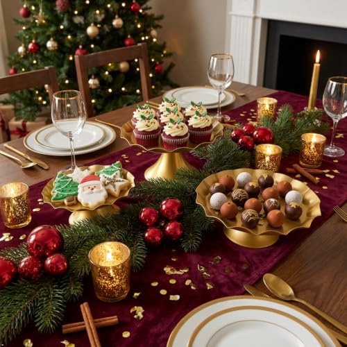 3 Pcs Gold Metal Cupcake Stand Scalloped Edge Dessert Display Tray in Gold, alternate view 4