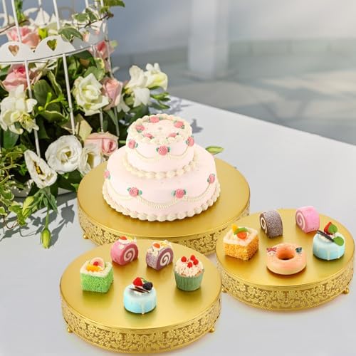 3 Pcs Gold Round Cake Stand 16 14 12 Inch Wedding Traditional in Gold, alternate view 2