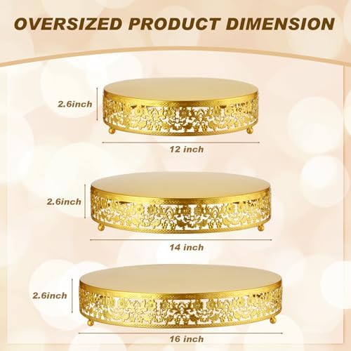 3 Pcs Gold Round Cake Stand 16 14 12 Inch Wedding Traditional in Gold, alternate view 3