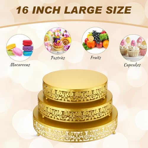 3 Pcs Gold Round Cake Stand 16 14 12 Inch Wedding Traditional in Gold, alternate view 5