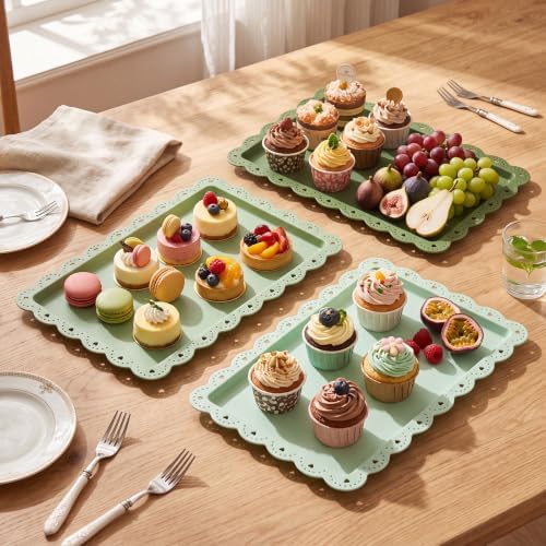 3 Pcs Green Serving Trays Plastic Food Platters, alternate view 2