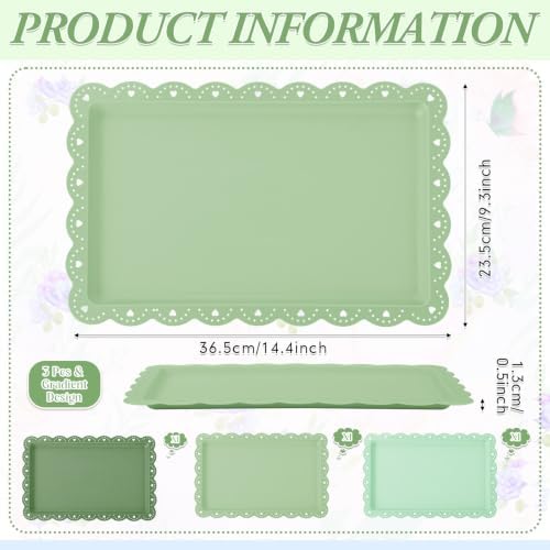 3 Pcs Green Serving Trays Plastic Food Platters, alternate view 3
