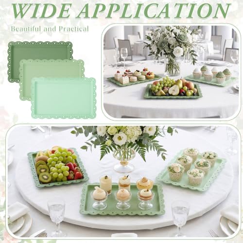 3 Pcs Green Serving Trays Plastic Food Platters, alternate view 6
