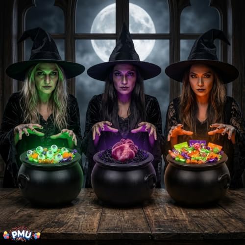 3 Pcs Halloween Cauldron - 10inch Witch Plastic Cauldron bowl Black, For Halloween Décor, alternate view 2