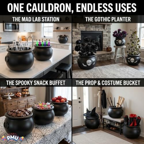 3 Pcs Halloween Cauldron - 10inch Witch Plastic Cauldron bowl Black, For Halloween Décor, alternate view 3