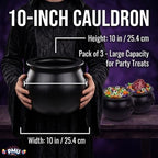 3 Pcs Halloween Cauldron - 10inch Witch Plastic Cauldron bowl Black, For Halloween Décor, alternate view 4